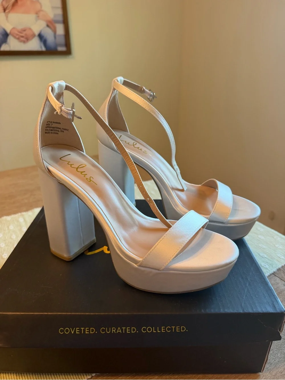 Lulu's Ivory Platform Block Heel Sandals with Ankle Strap